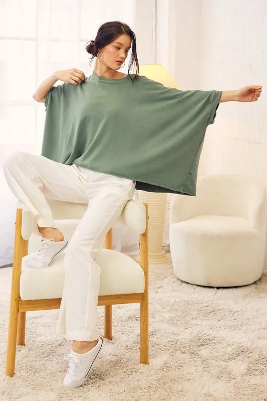2 Colors - French Terry Mineral Washed Raw Edge Oversized Top