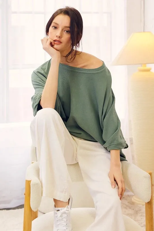 2 Colors - French Terry Mineral Washed Raw Edge Oversized Top