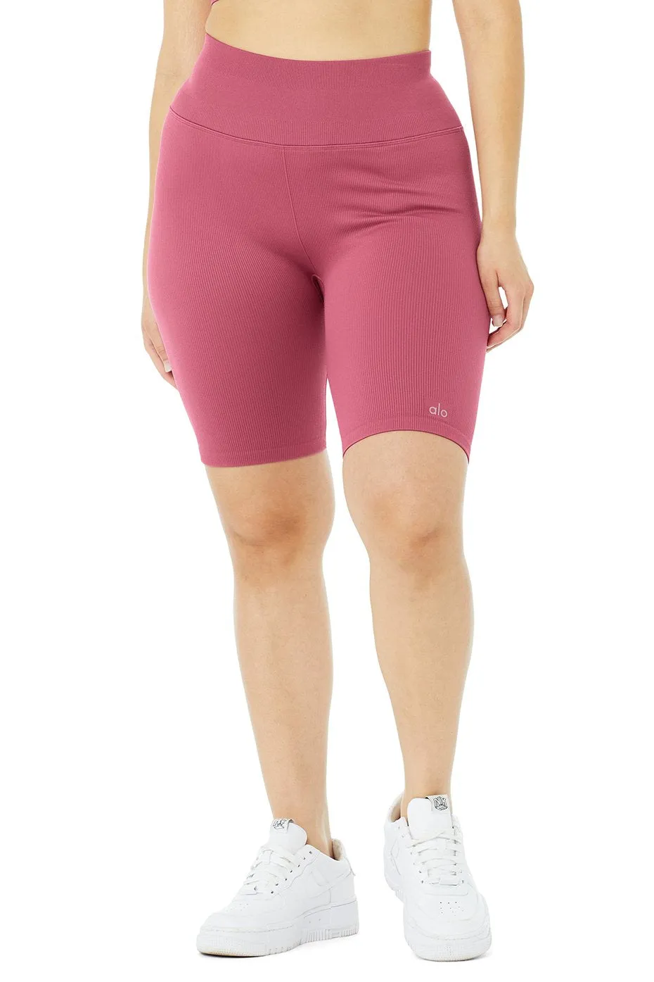 7" Seamless High-Waist Ribbed Biker Short - Raspberry Sorbet
