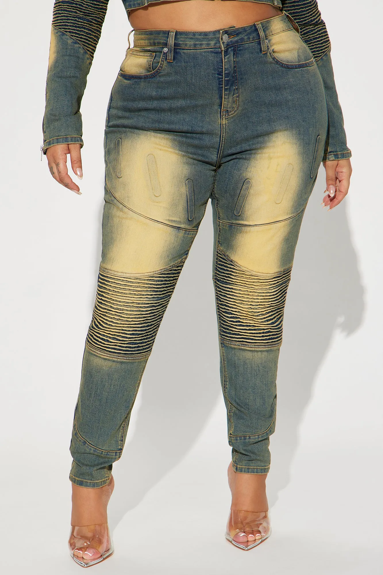 Away From Here Stretch Moto Skinny Jeans - Vintage Wash