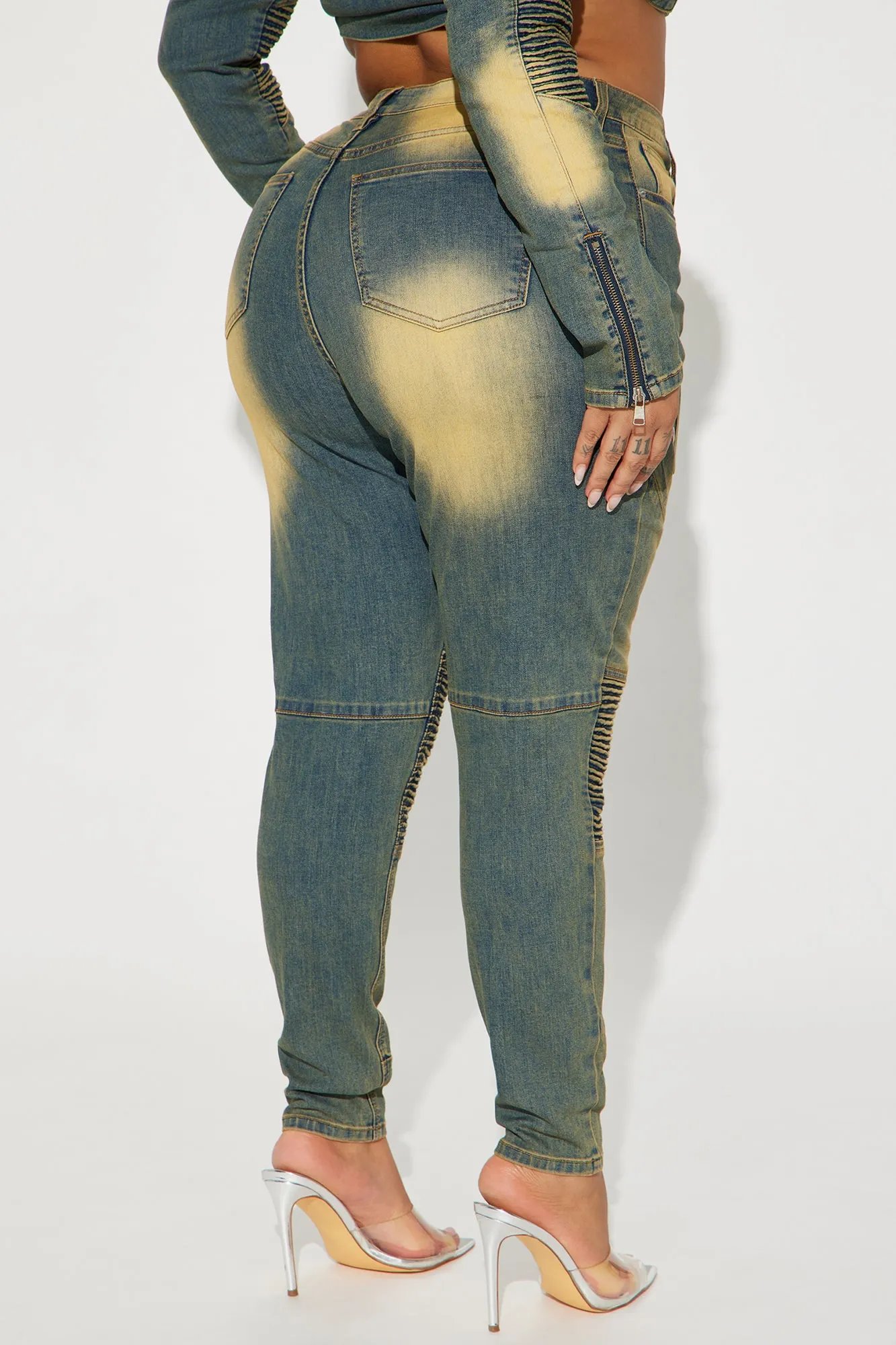 Away From Here Stretch Moto Skinny Jeans - Vintage Wash