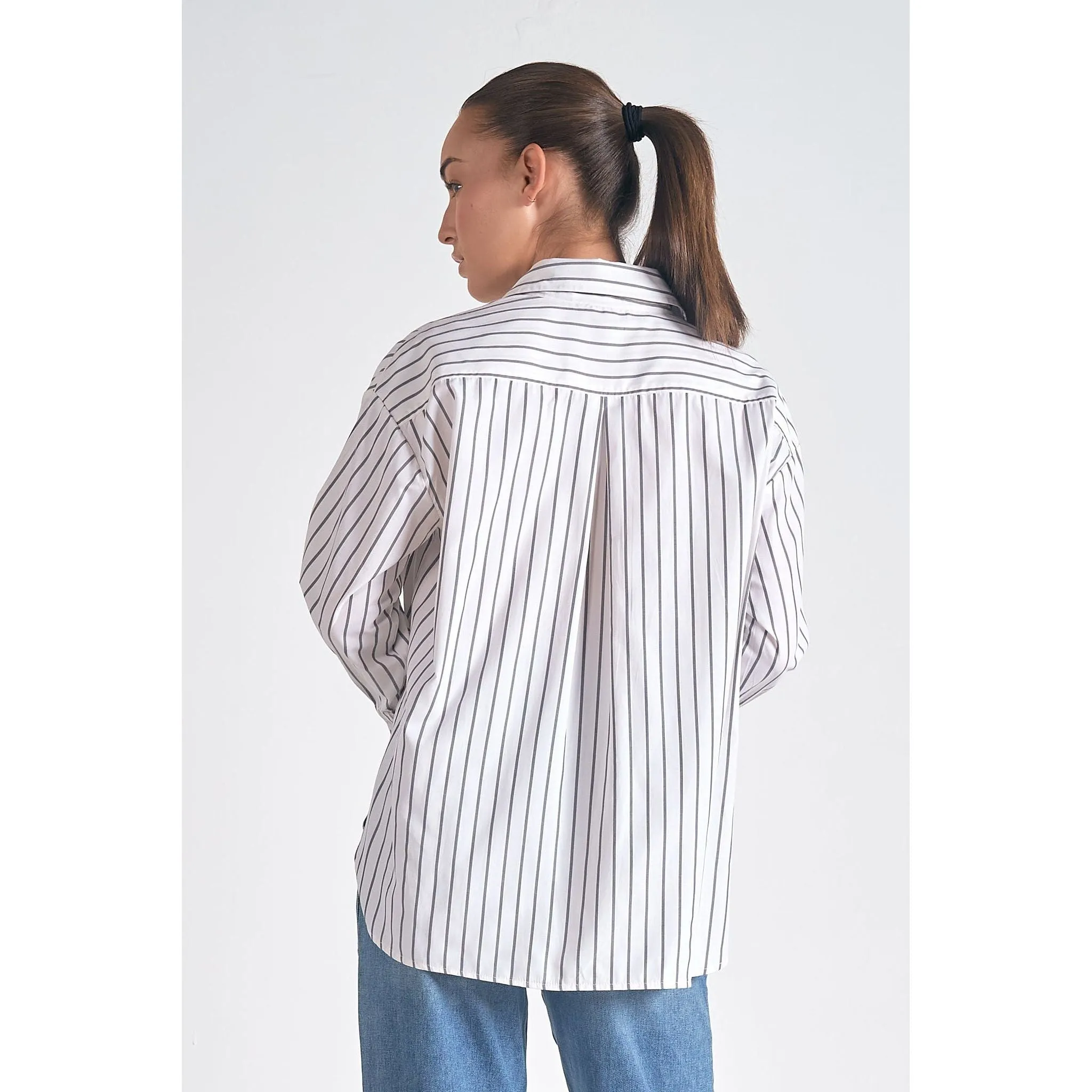 Button Down Collared Shirt with Smocked Wrist Band Sleeve