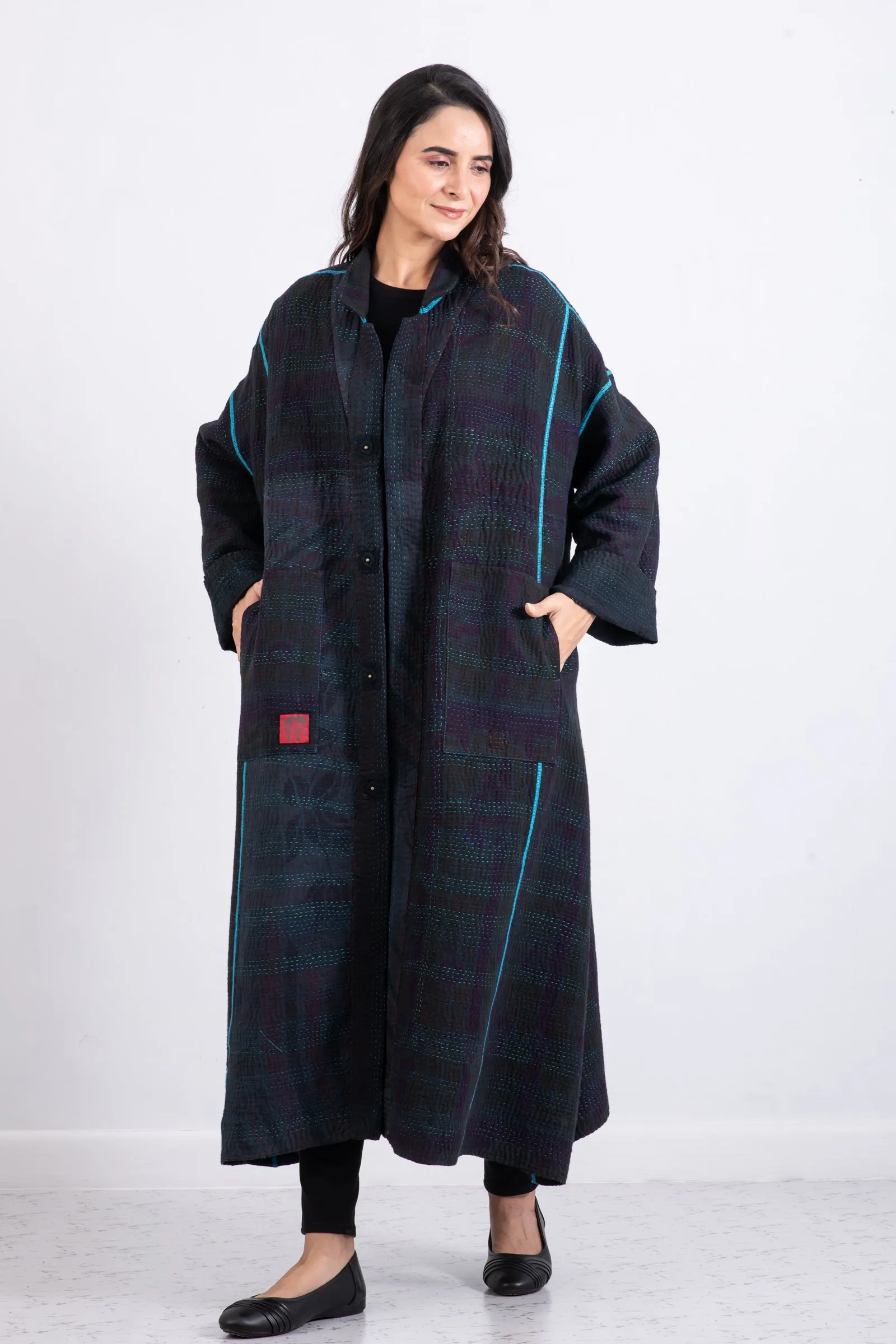 COTTON OVER DYE KANTHA OVERSIZED COAT