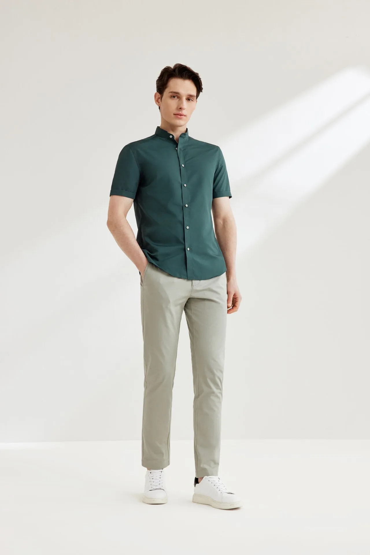 Dry Wicking Stand Collar Casual Shirt in Smart Fit Short Sleeve