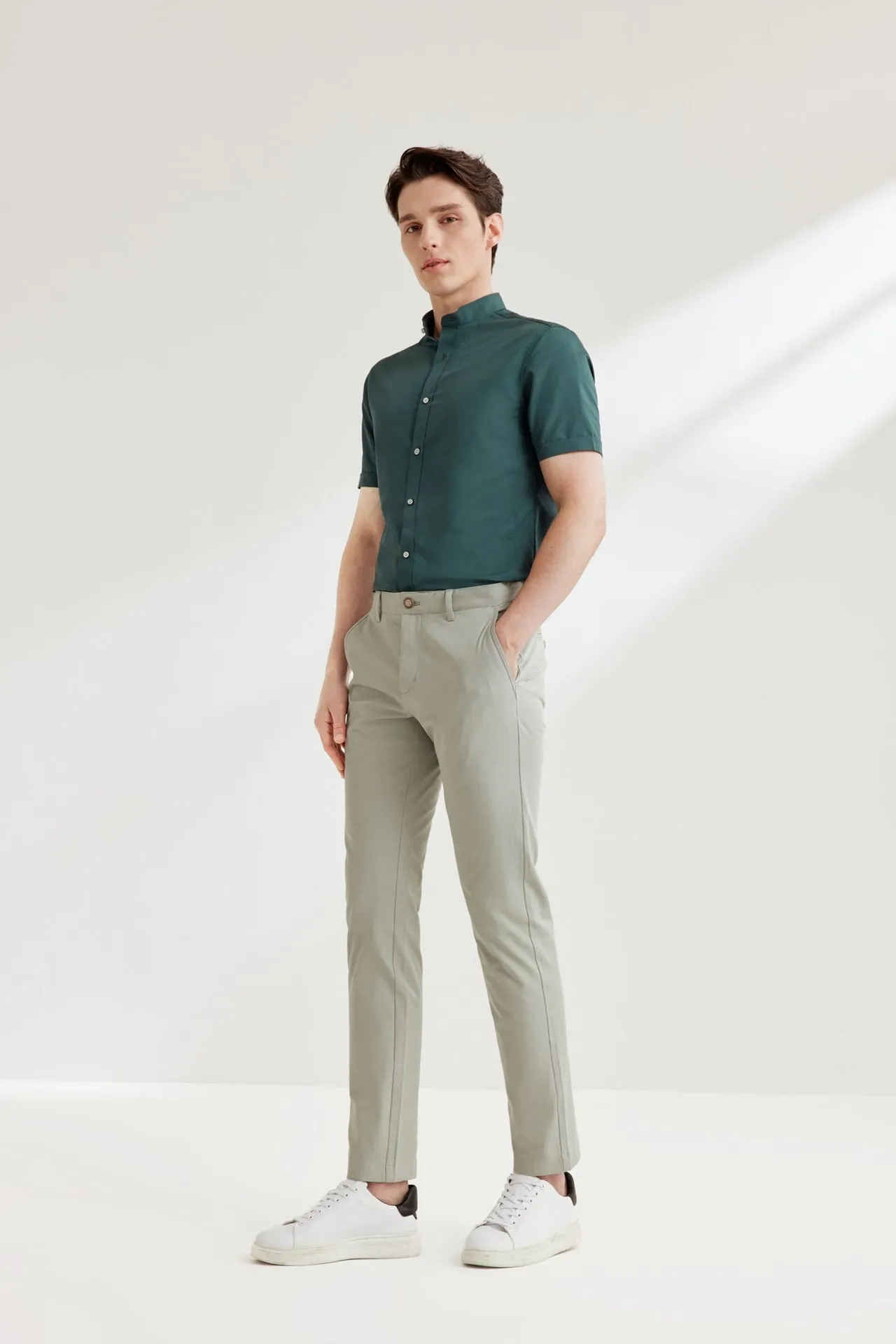 Dry Wicking Stand Collar Casual Shirt in Smart Fit Short Sleeve