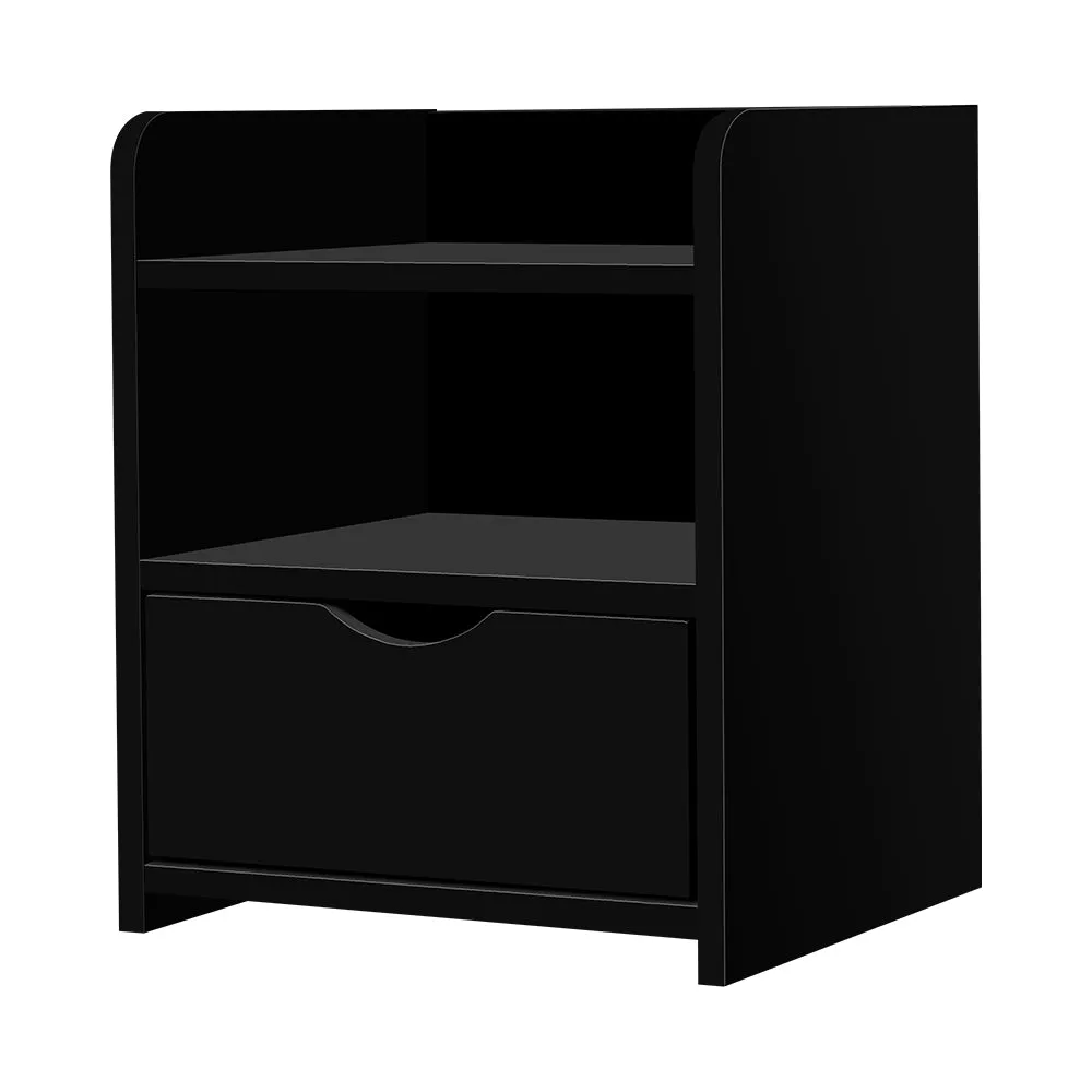 Durable Black Bedside Table with Drawer & Shelf - Artiss