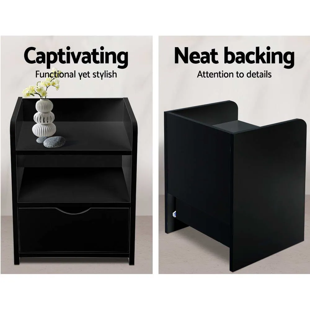 Durable Black Bedside Table with Drawer & Shelf - Artiss