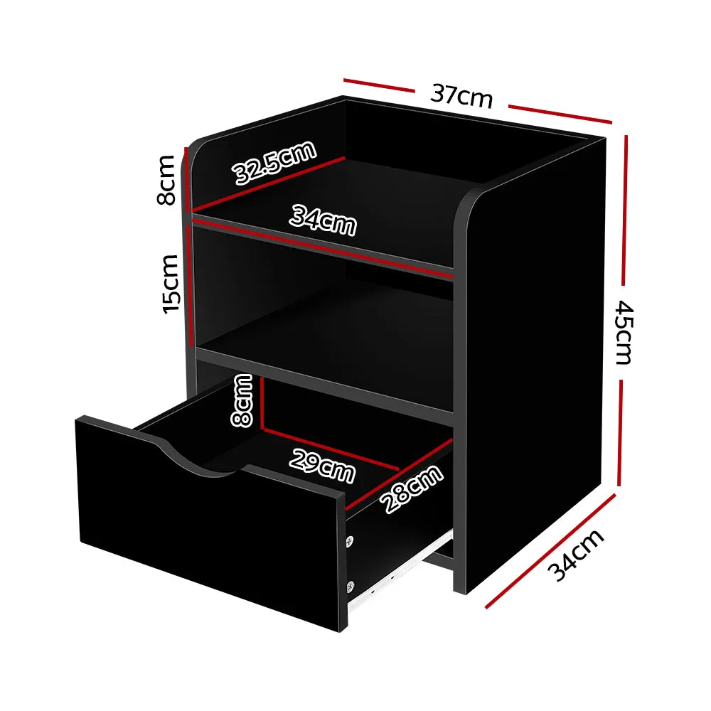 Durable Black Bedside Table with Drawer & Shelf - Artiss