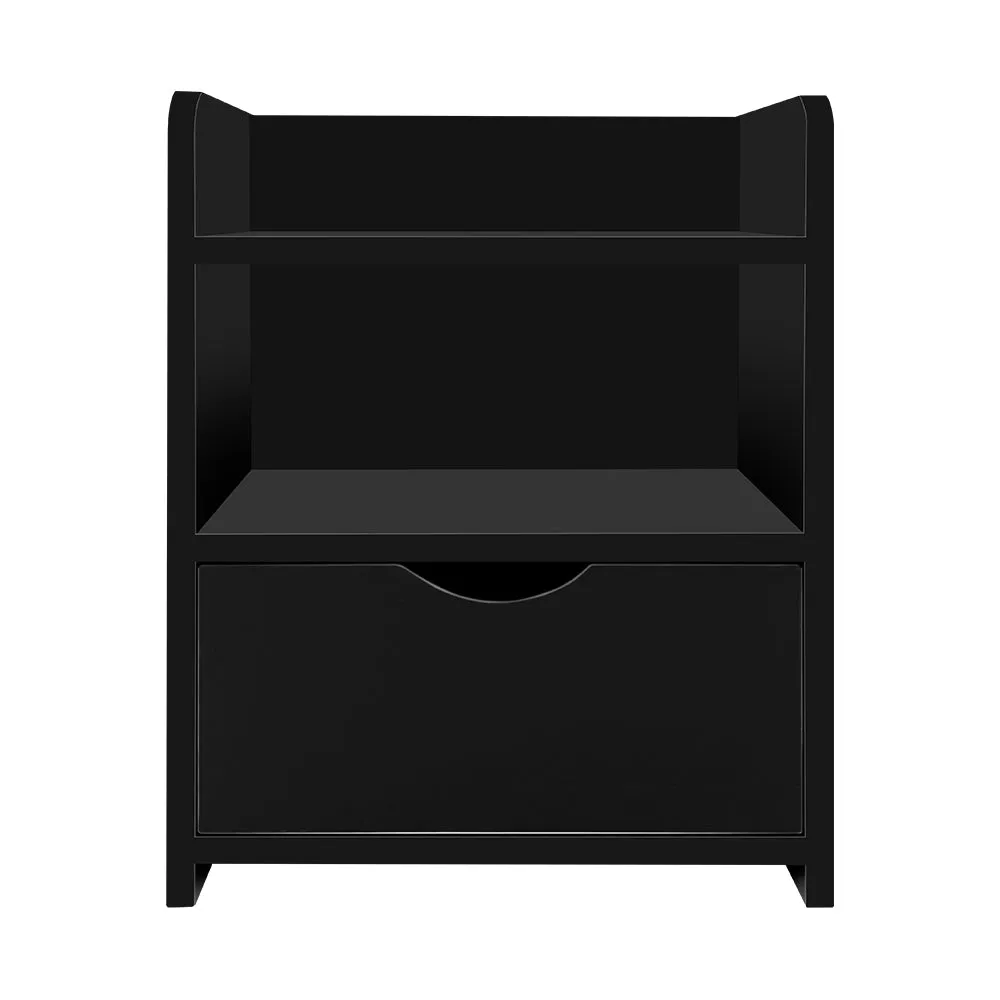 Durable Black Bedside Table with Drawer & Shelf - Artiss