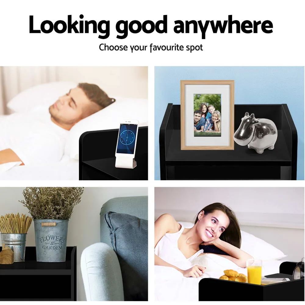Durable Black Bedside Table with Drawer & Shelf - Artiss