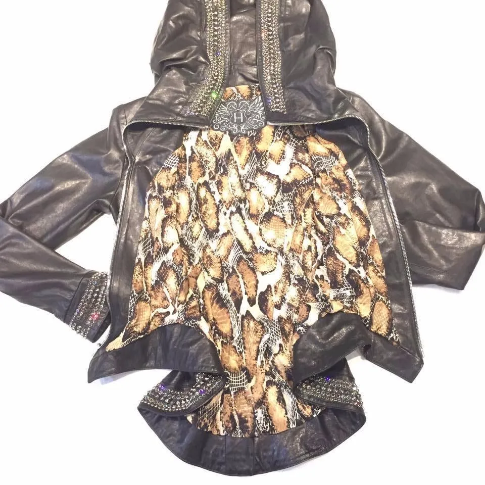 Hoss Couture Women's Swarovski Lambskin Studded Moto Jacket