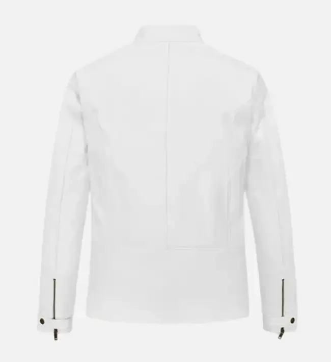 Men's Slim Fit White Biker  Leather Jacket