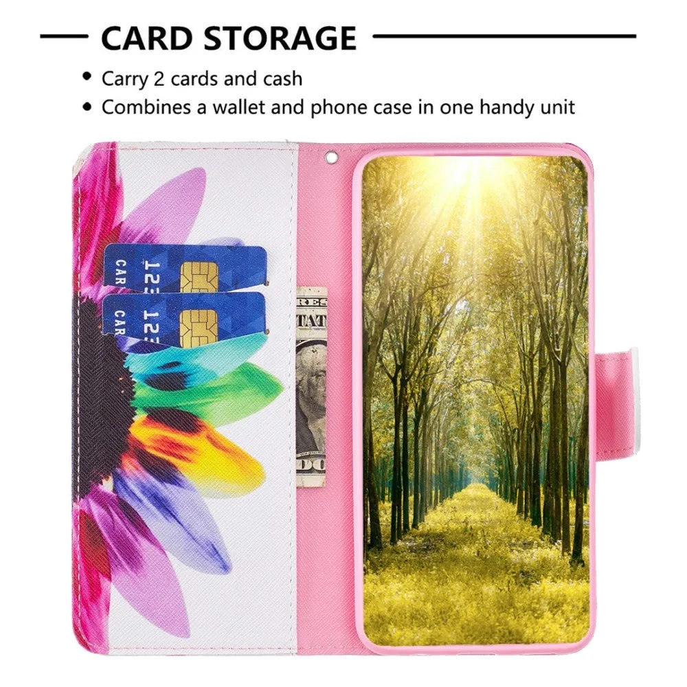 Motorola Moto G13 / G23 / G53 Læder Cover m. Pung & Print - Solsikke