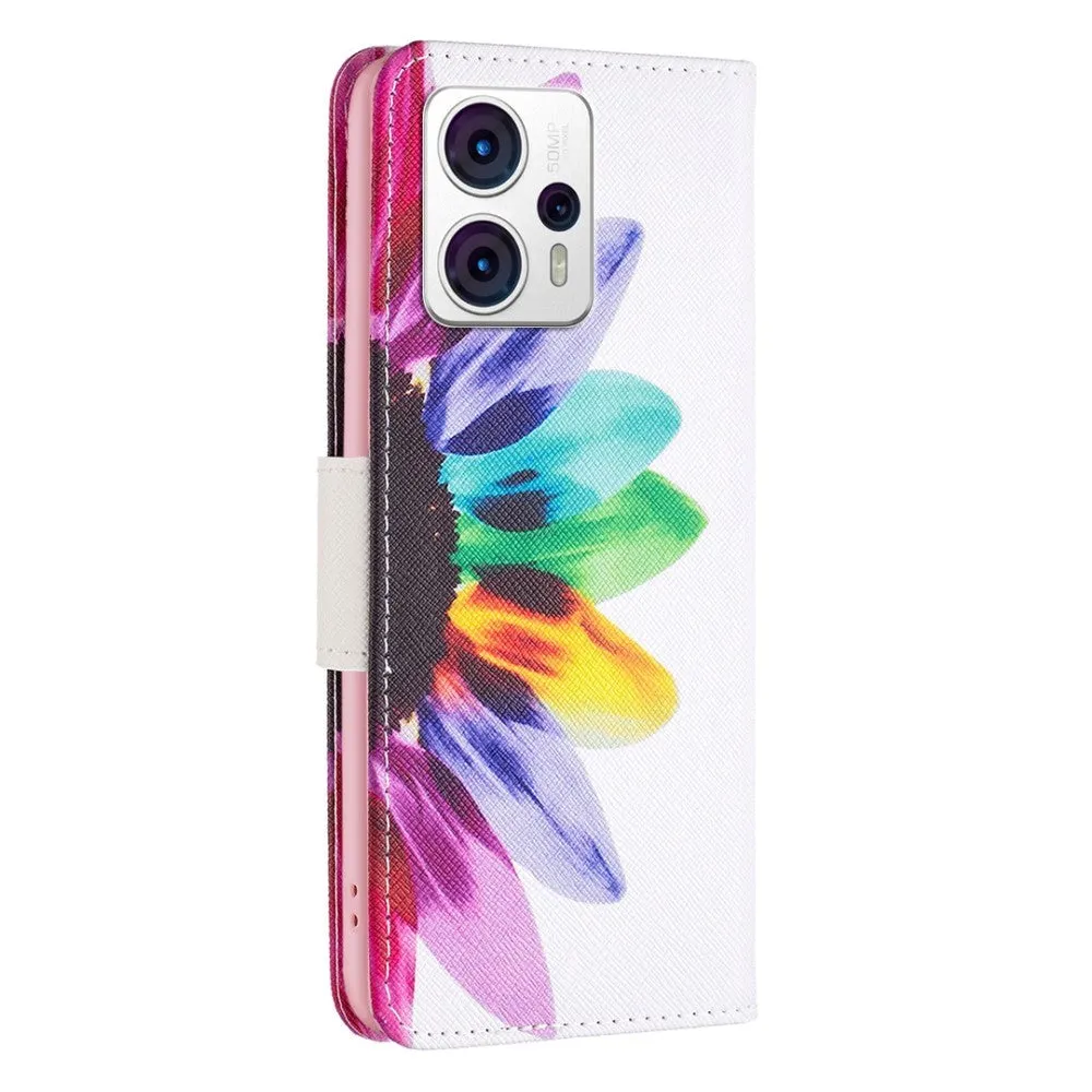 Motorola Moto G13 / G23 / G53 Læder Cover m. Pung & Print - Solsikke