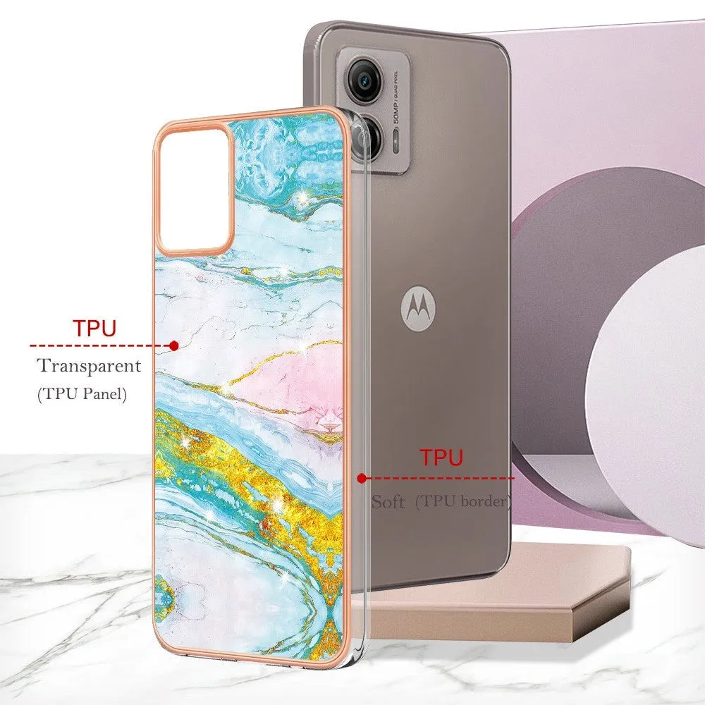 Motorola Moto G53 / G23 / G13 Hybrid Plastik Cover - Blå Marmor