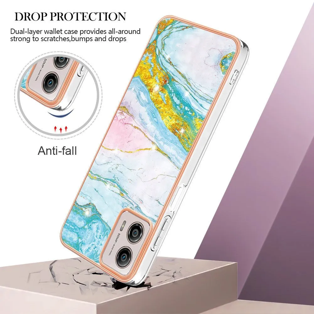 Motorola Moto G53 / G23 / G13 Hybrid Plastik Cover - Blå Marmor