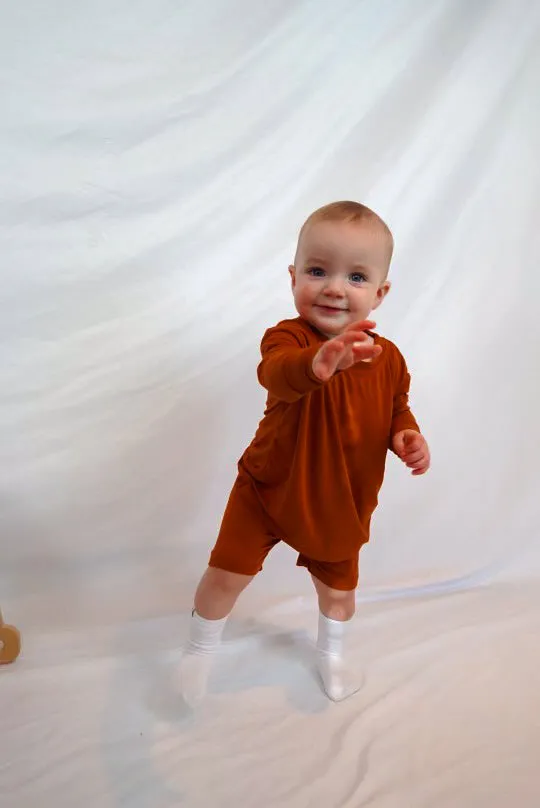 Pecan | Children's Long Sleeve Biker Short Set