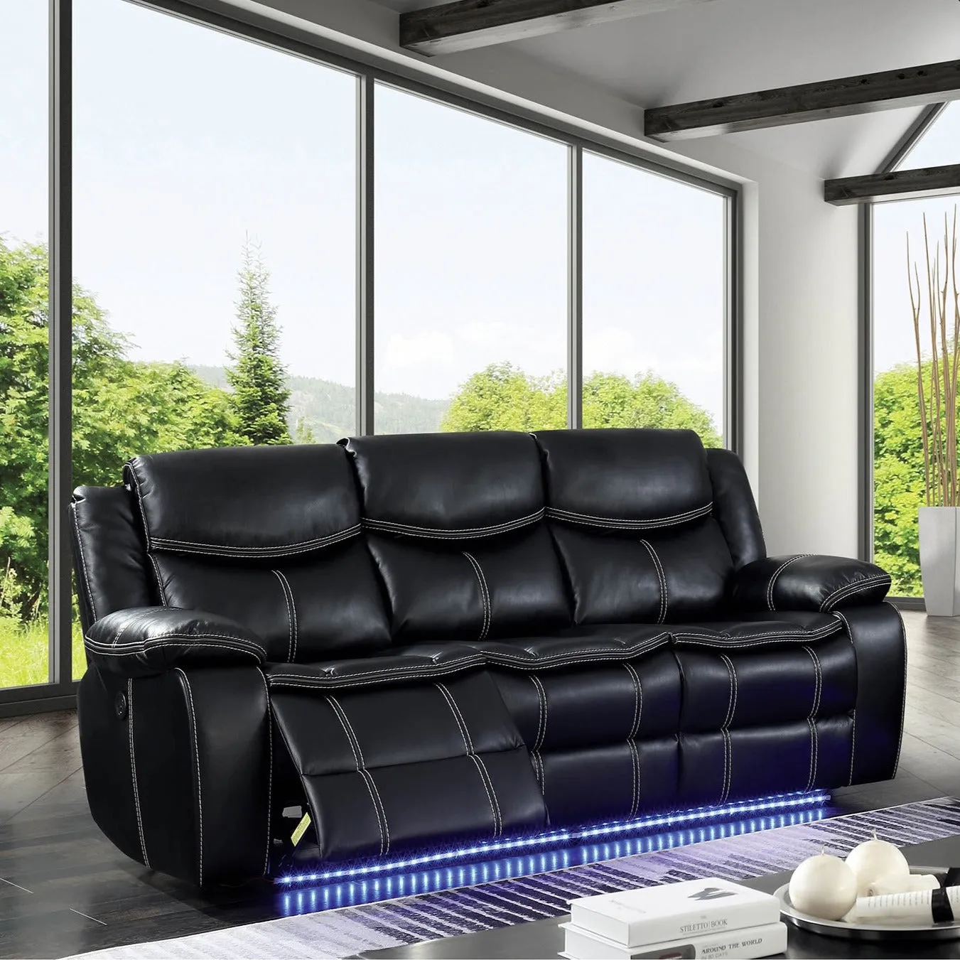 Radina Traditional Black USB Power Reclining Sofa with LED