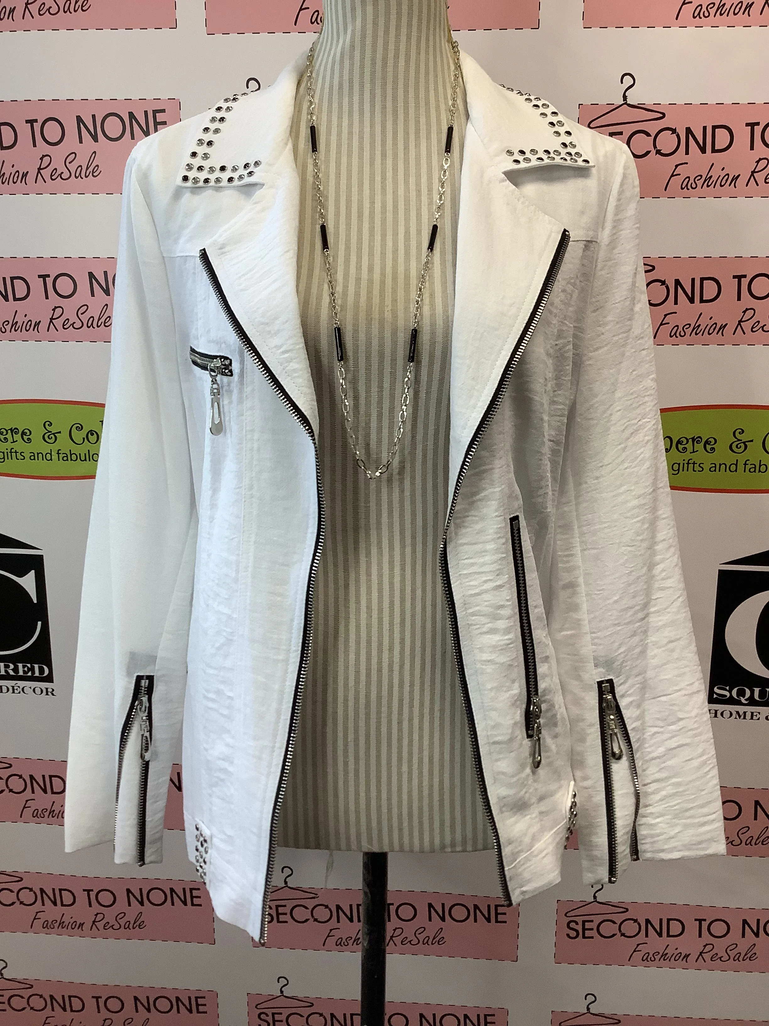 White Studded Linen Blend Biker Jacket (Only 2 Left!)