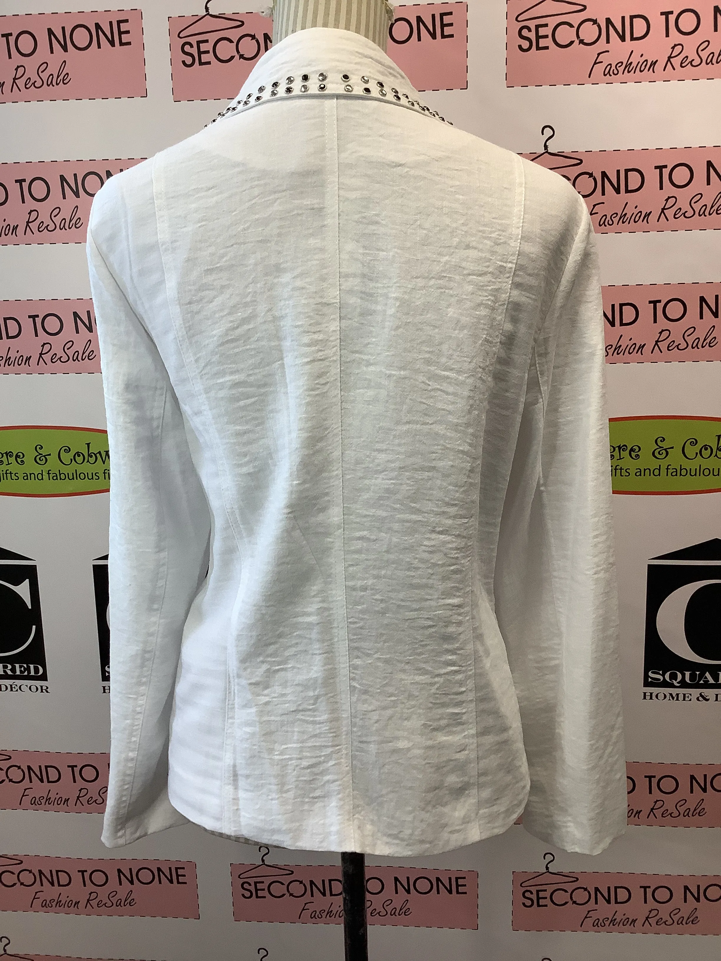 White Studded Linen Blend Biker Jacket (Only 2 Left!)