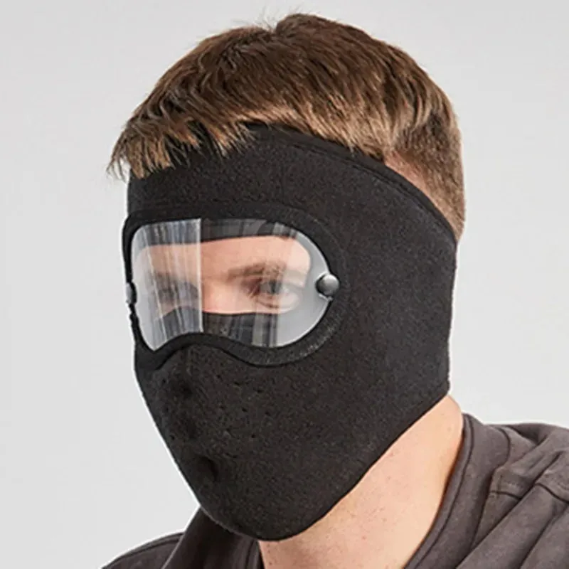 Windproof Face Warm Mask Winter Cap Ski Breathable Masks Fleece Face Shield Caps with HD Goggles Anti-fog Cycling Cap