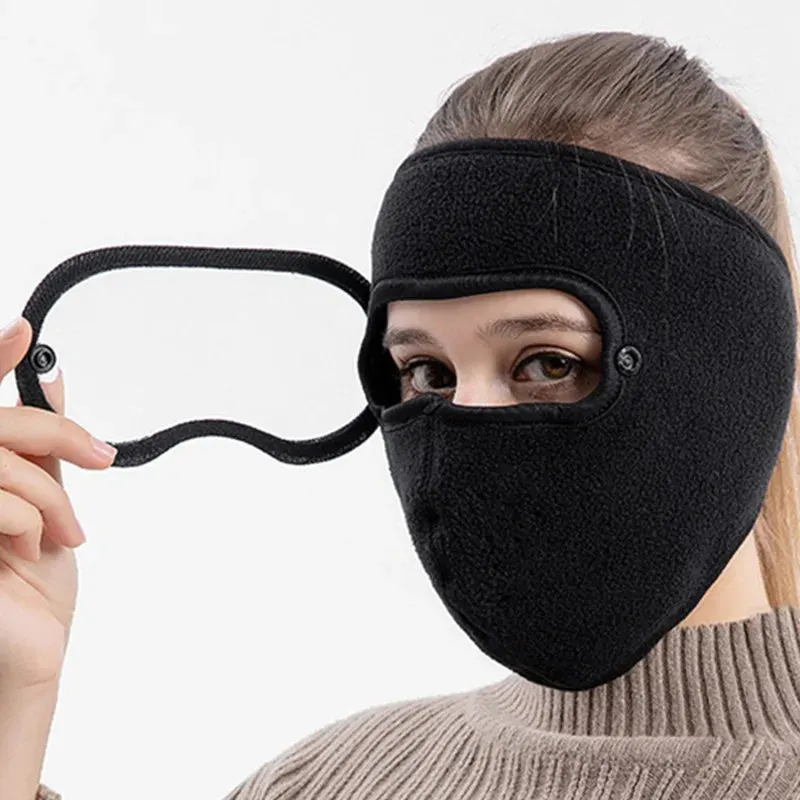 Windproof Face Warm Mask Winter Cap Ski Breathable Masks Fleece Face Shield Caps with HD Goggles Anti-fog Cycling Cap