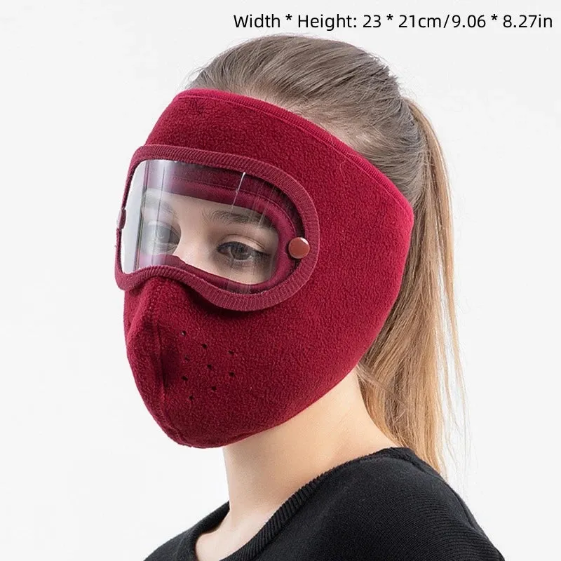 Windproof Face Warm Mask Winter Cap Ski Breathable Masks Fleece Face Shield Caps with HD Goggles Anti-fog Cycling Cap
