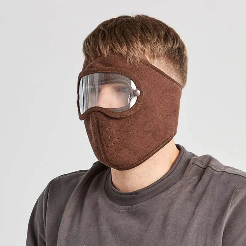 Windproof Face Warm Mask Winter Cap Ski Breathable Masks Fleece Face Shield Caps with HD Goggles Anti-fog Cycling Cap